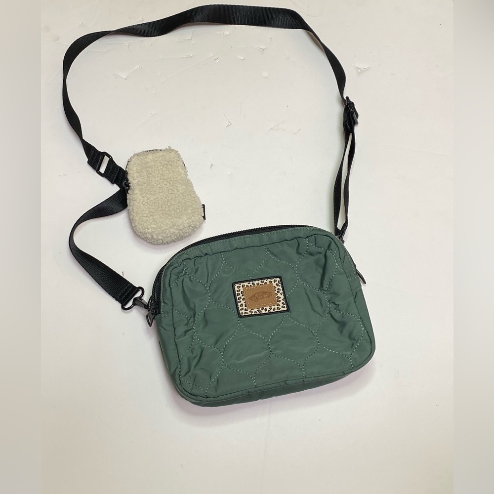 Vans Animal Mix Cross Body Purse Bag Green Quilted Coin Purse Adjustable Strap